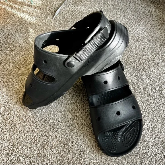 Crocs Classic All Terrain Rubber Sandals Hook & Loop Strap Unisex M10/W12 Black - Picture 4 of 11